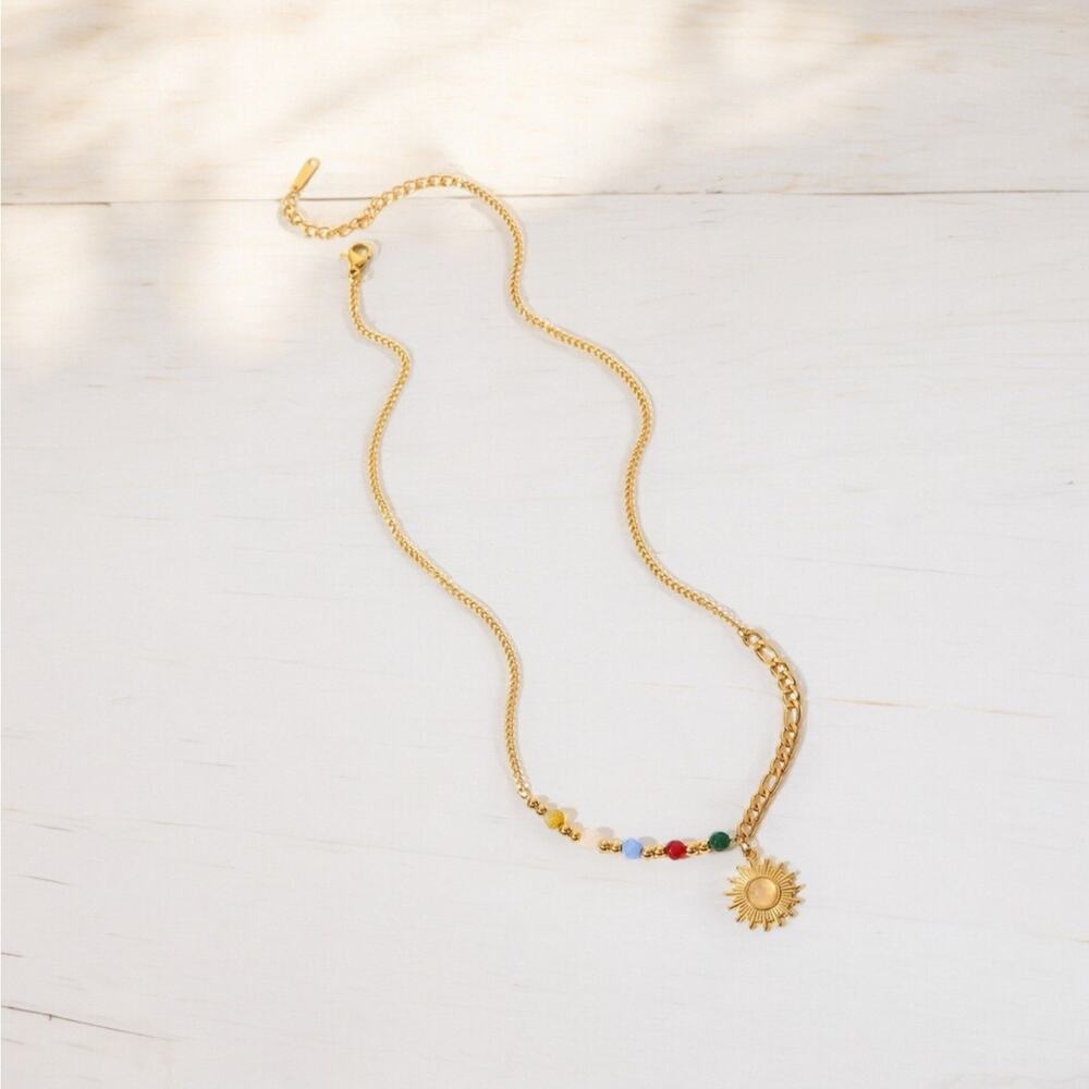 NEW 18K yellow gold plated beaded sun BoHo chain necklace jewelry B20B - Picture 7 of 7